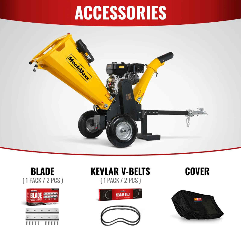 MechMaxx GS1500 15hp Gasoline Engine Self-Feeding Wood Chipper Yellow