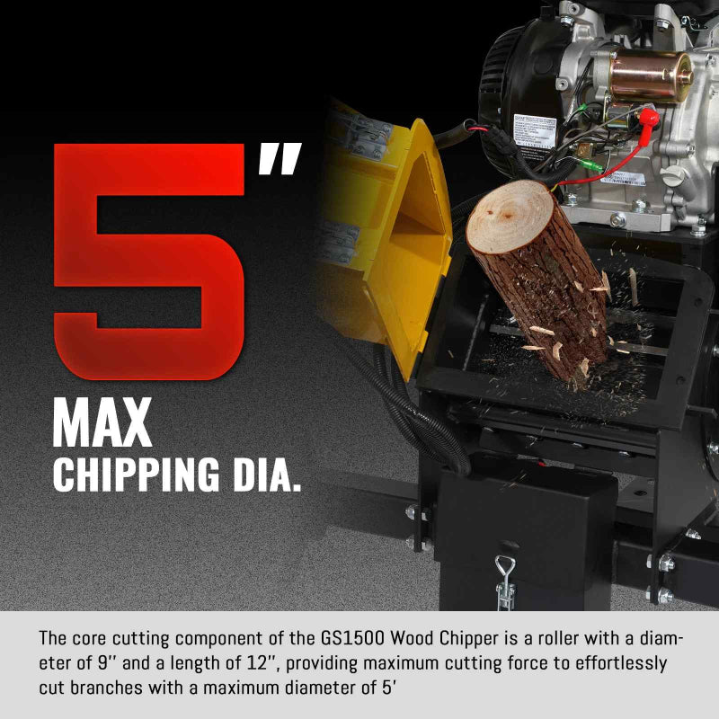 MechMaxx GS1500 15hp Gasoline Engine Self-Feeding Wood Chipper Yellow