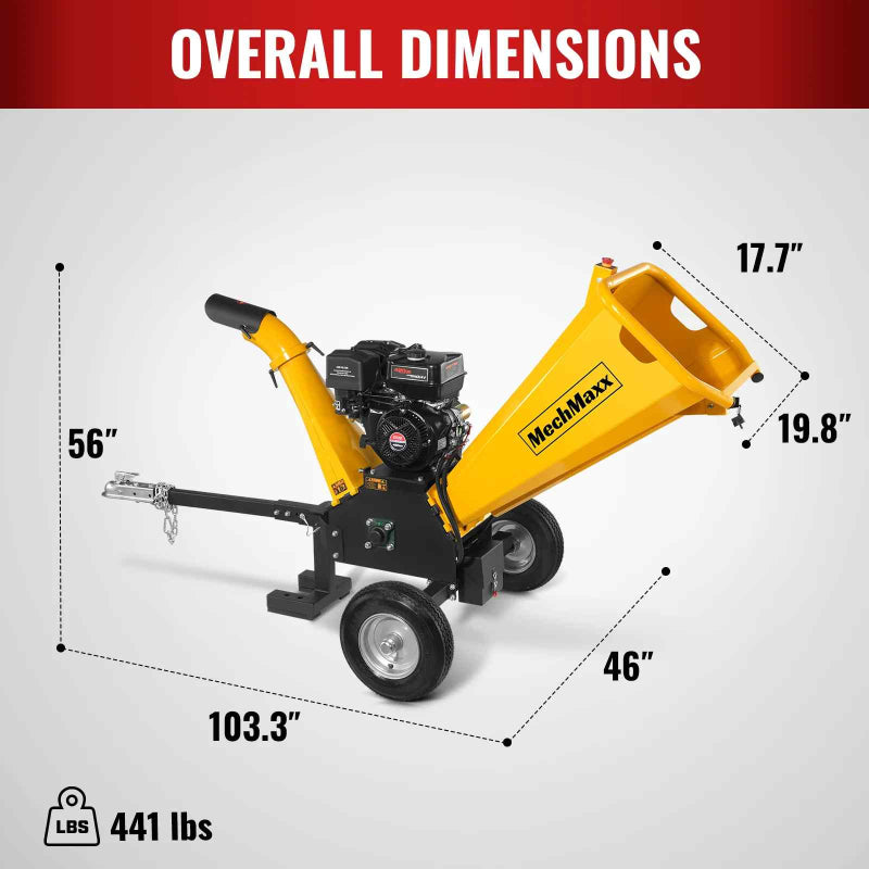 MechMaxx GS1500 15hp Gasoline Engine Self-Feeding Wood Chipper Yellow