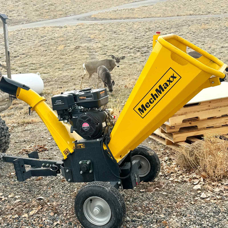 MechMaxx GS1500 15hp Gasoline Engine Self-Feeding Wood Chipper Yellow