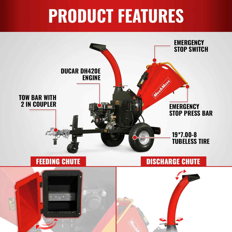 MechMaxx 5" Ducar E-Start Gas-Powered Disc Wood Chipper