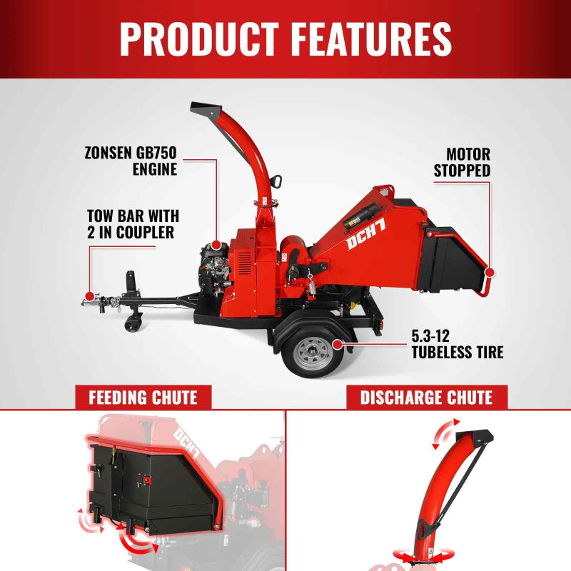 MechMaxx 7" Hydraulic Feed Wood Chipper with ZONSEN Engine