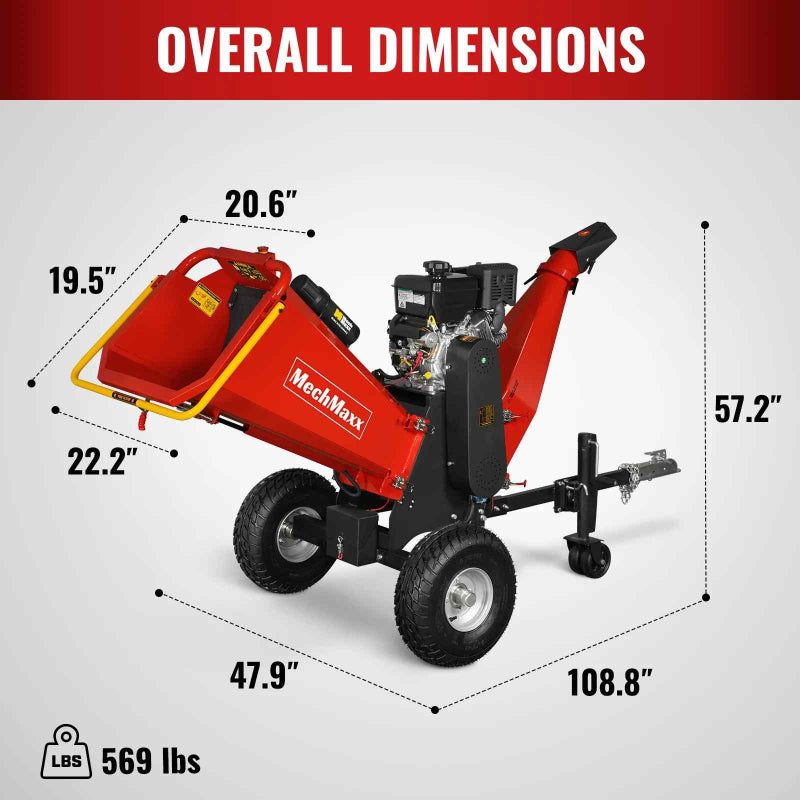 MechMaxx P4206 Gas-Powered Drum Wood Chipper with B&S Vanguard Engine