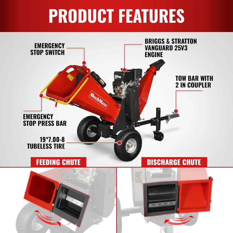 MechMaxx P4206 Gas-Powered Drum Wood Chipper with B&S Vanguard Engine