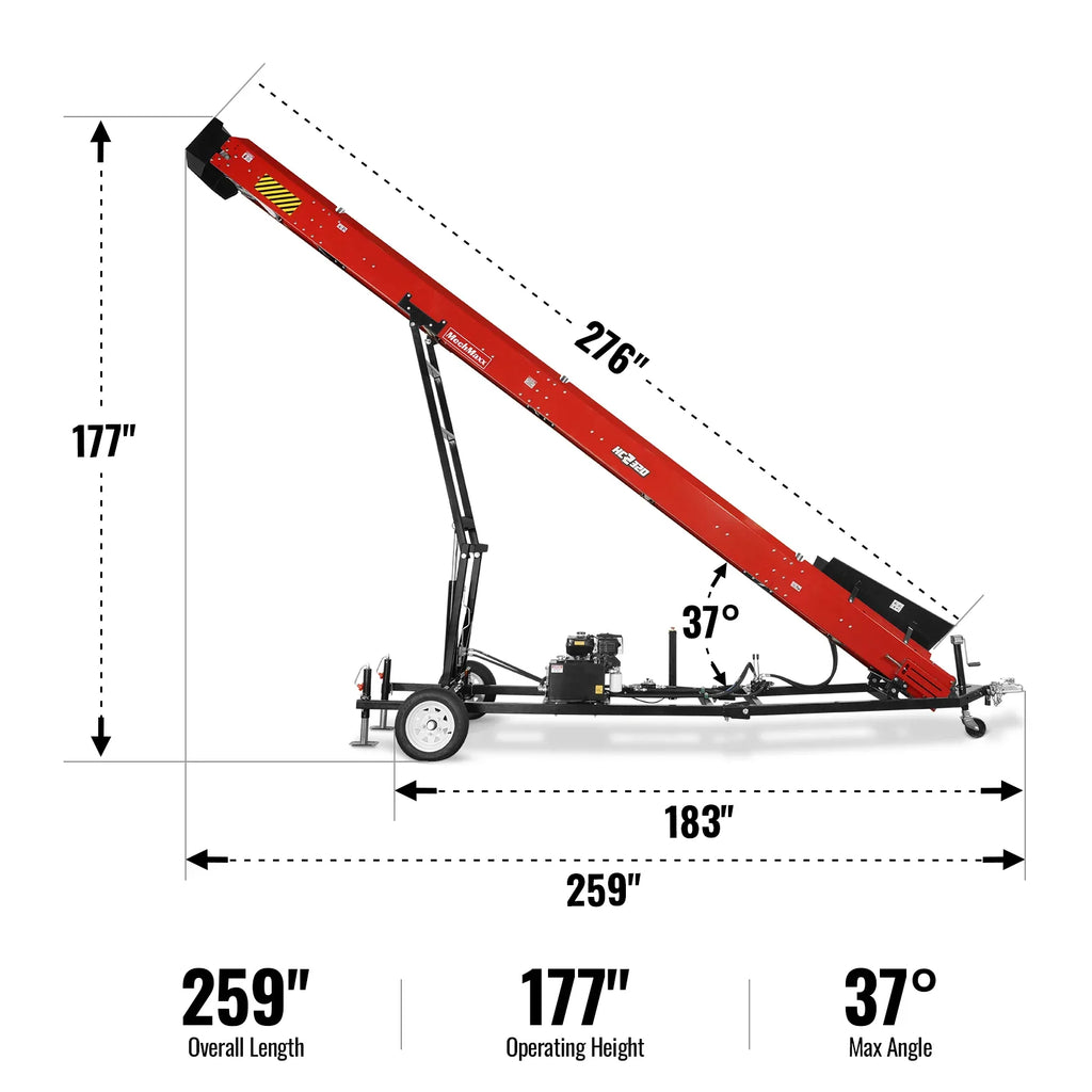 MechMaxx HC2320 Heavy Duty Conveyor 9HP Gasoline Powered 180 Inch Lift Height