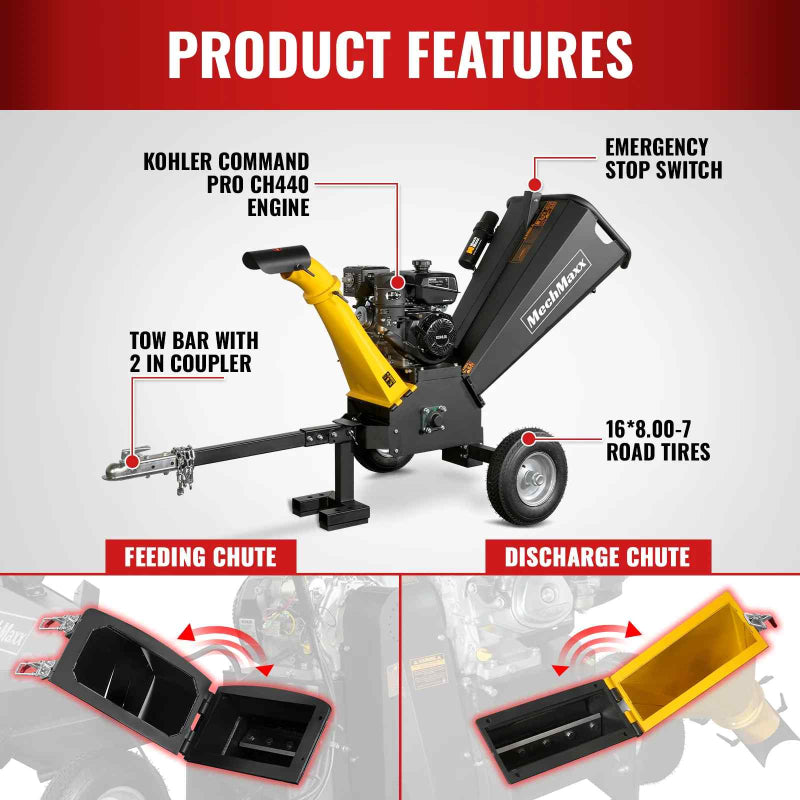 MechMaxx 5 inch Kohler 429cc Gas-Powered Wood Chipper