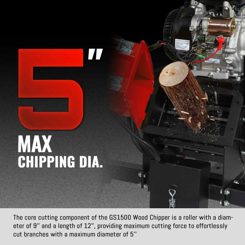 MechMaxx GS1500 5" 15hp Gasoline Engine Self-Feeding Wood Chipper