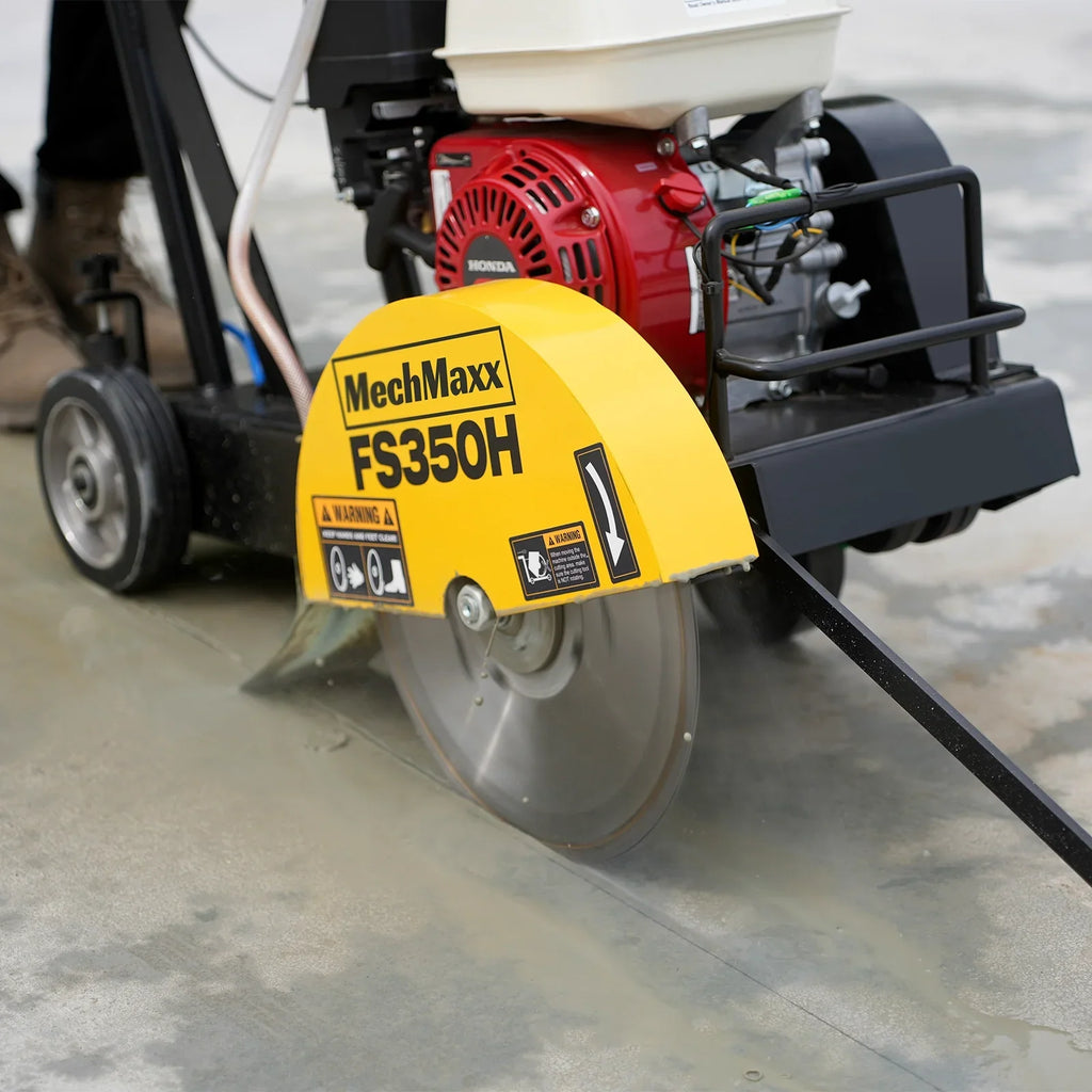 MechMaxx FS350H Honda GX160 Walk-Behind Concrete Floor Saw 14 Inch Blade 4 Inch Cutting Depth