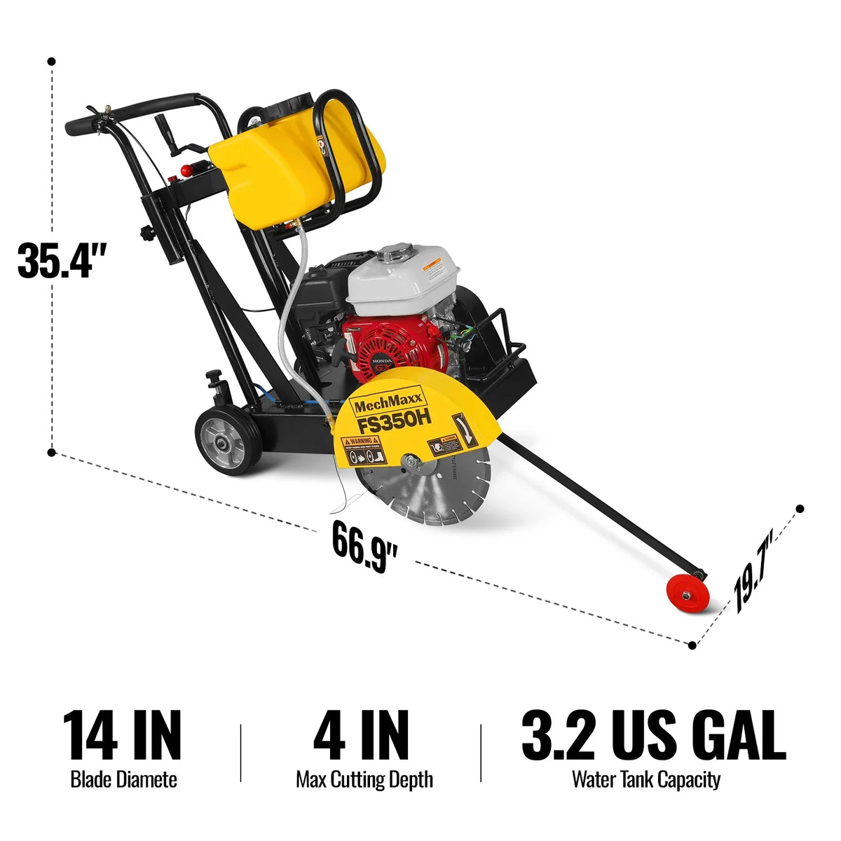 MechMaxx FS350H Honda GX160 Walk-Behind Concrete Floor Saw 14 Inch Blade 4 Inch Cutting Depth