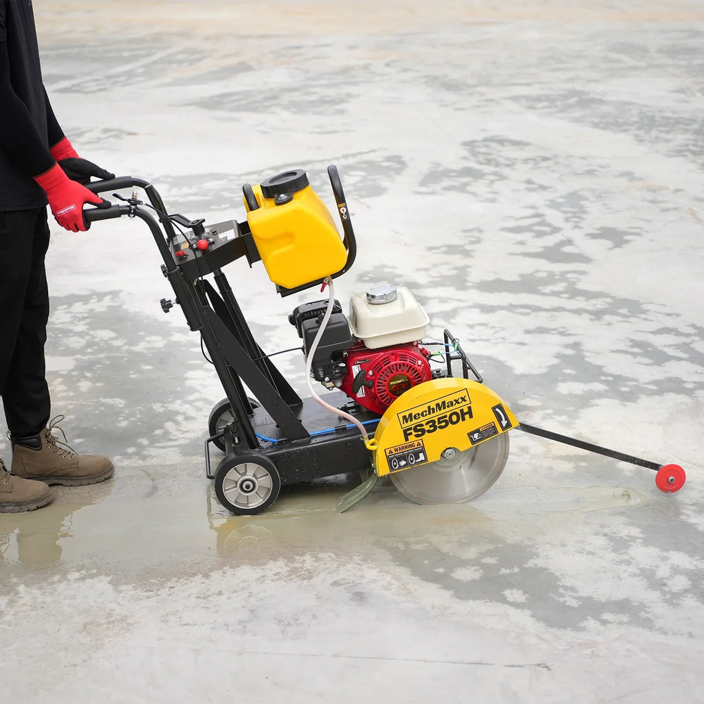 MechMaxx FS350H Honda GX160 Walk-Behind Concrete Floor Saw 14 Inch Blade 4 Inch Cutting Depth