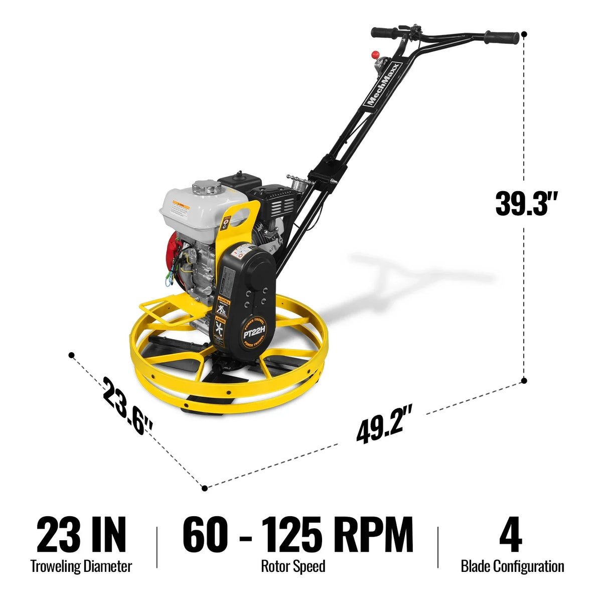 MechMaxx PT22H Honda GX160 23 Inch Walk-Behind Concrete Power Trowel with Blades and Float Pan