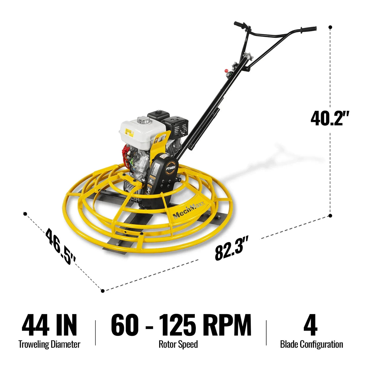 MechMaxx PT46H Honda GX270 44 Inch Walk-Behind Concrete Power Trowel with Blades and Float Pan