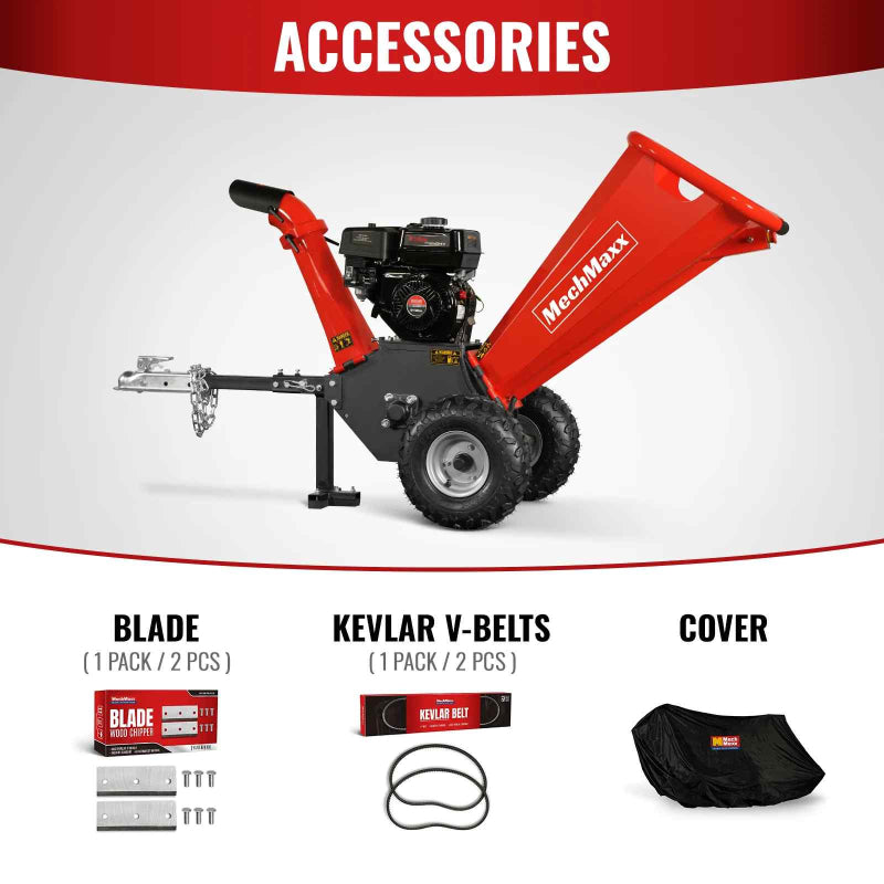 MechMaxx GS650 4" 7hp Gas-Powered, Ducar Wood Chipper with Towbar