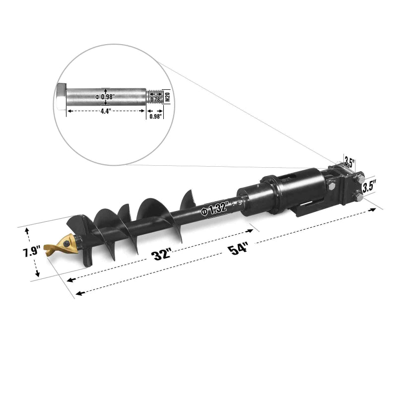 MechMaxx 32x8" Auger Attachment for Mini Excavator