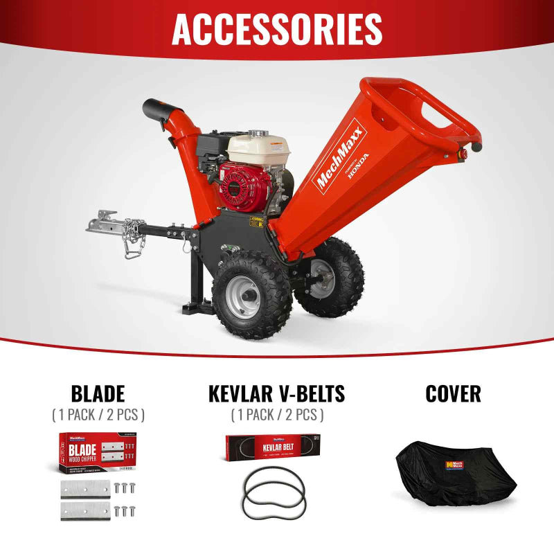 MechMaxx GS650 7hp Gas-Powered, Honda GX200 Wood Chipper with Towbar