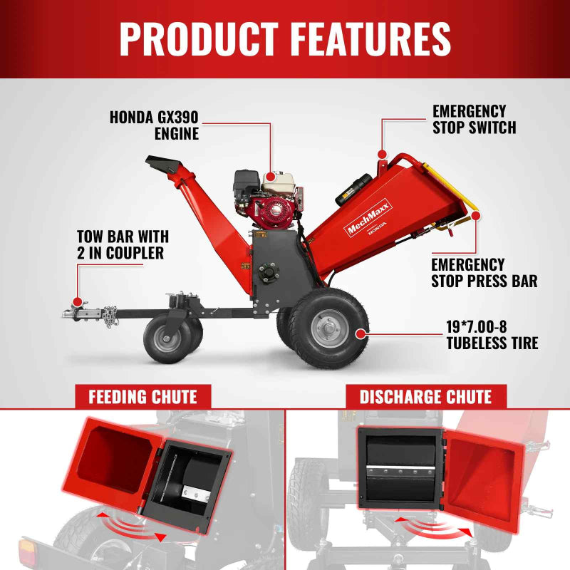 MechMaxx 6 inch Honda Gas-Powered Drum Wood Chipper