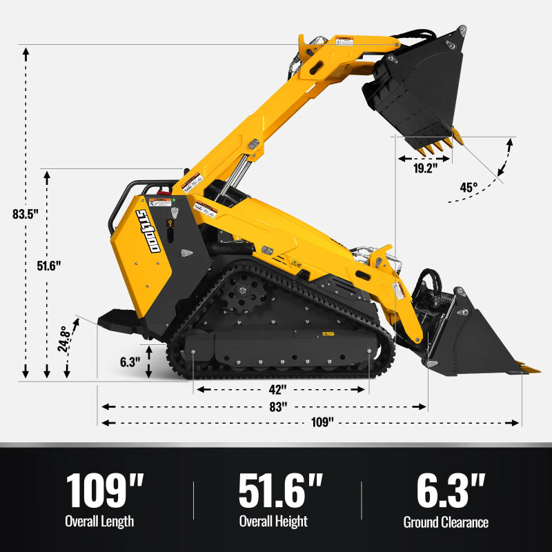 Croba STL1000 Mini Skid Steer Stand-On Compact Track Loader - 4-in-1 Bucket included