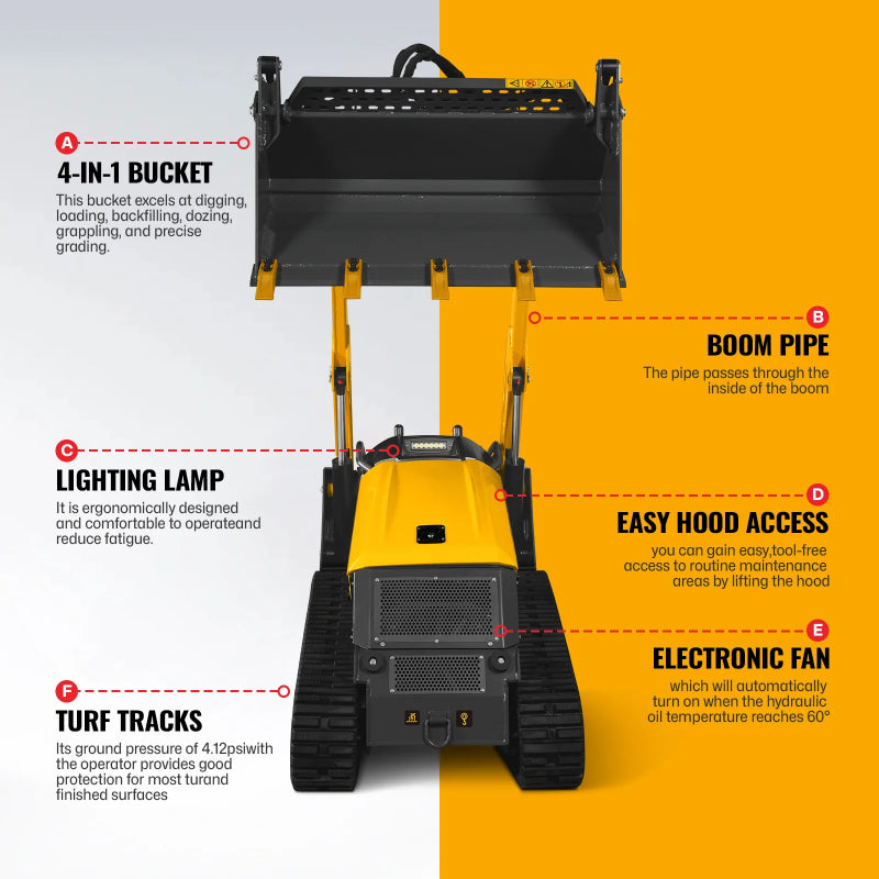 Croba STL1000 Mini Skid Steer Stand-On Compact Track Loader - 4-in-1 Bucket included
