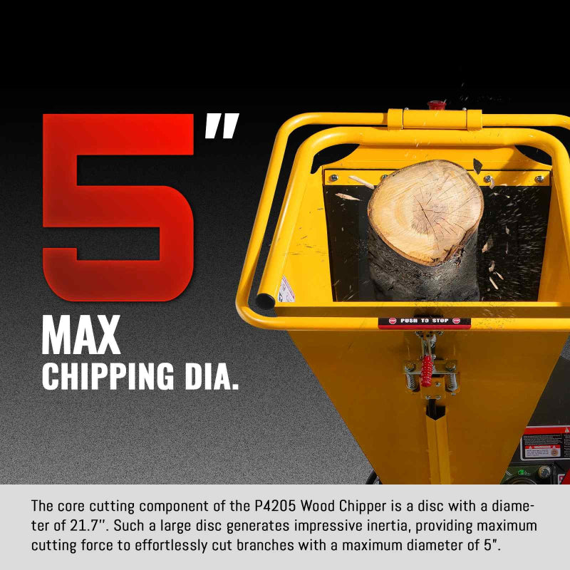 MechMaxx P4205 5-inch E-start Gasoline Engine Powered Disc Wood Chipper