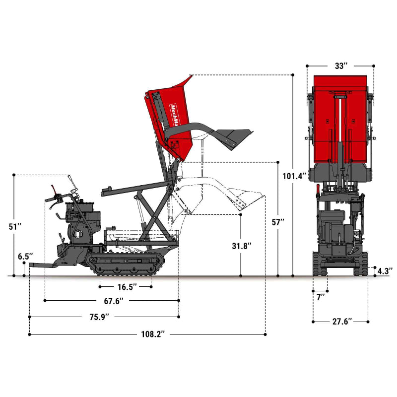 MechMaxx D50HTFL Tracked Dumper with Hydraulic Tipping and Lifting with Front Shovel