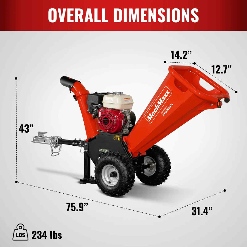 MechMaxx GS650 7hp Gas-Powered, Honda GX200 Wood Chipper with Towbar