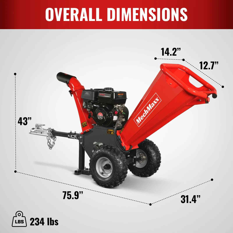 MechMaxx GS650 4" 7hp Gas-Powered, Ducar Wood Chipper with Towbar